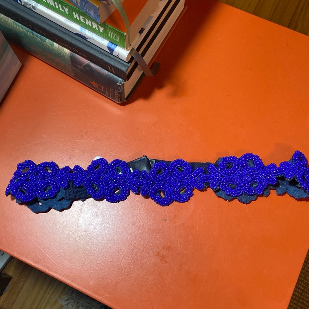 Anthropologie Cobalt Blue Beaded Floral Belt Small